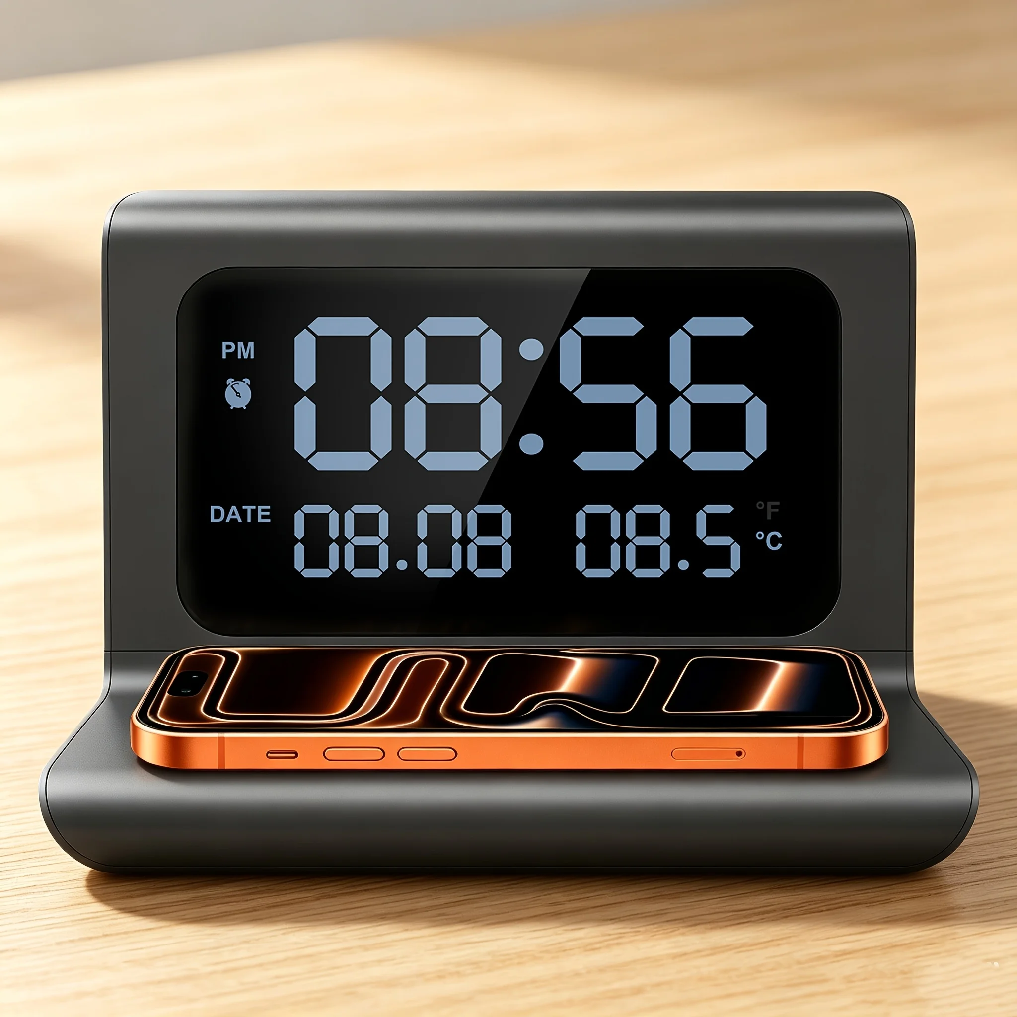 Digital Alarm Clock - 3-In-1 Wireless Fast Charging Base with