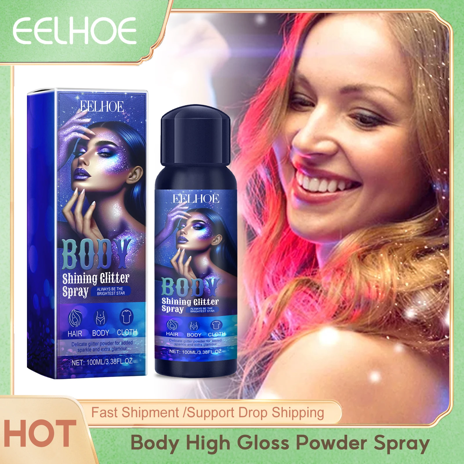 

eelhoe Body High Gloss Powder Spray Shine Diamond Glitter Makeup for Halloween party Waterproof Face Highlighter Powder Sprays