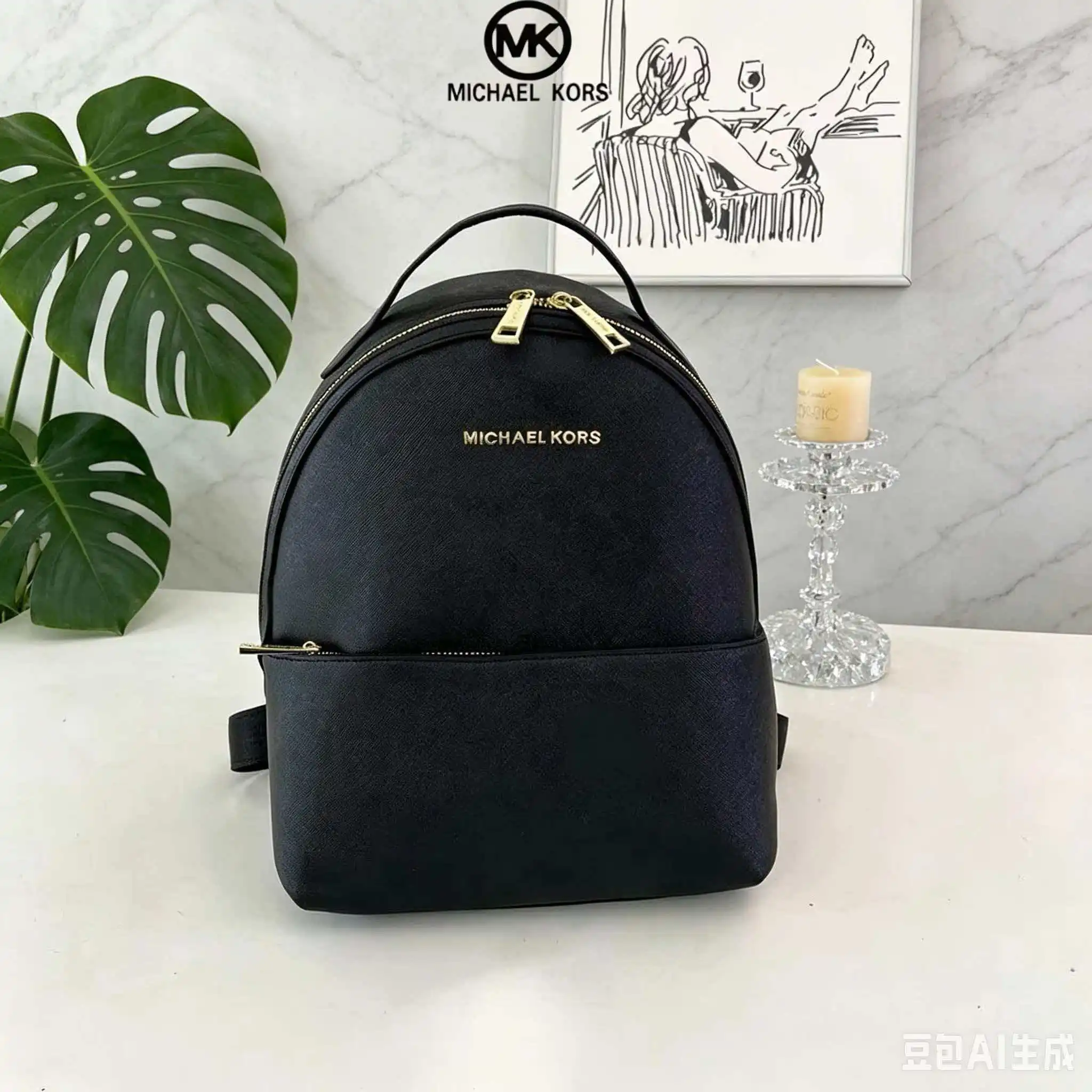 Michael Kors MK Rhea Zip 2026 Women's Stylish and Classic Medium-Large Capacity Backpack Luxurious Designer Bag