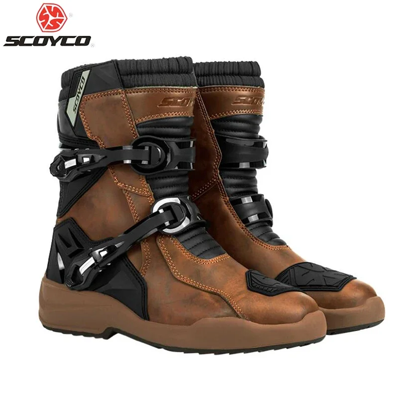 

SCOYCO Motorcycle Mid-tube Boots Rally Riding off-road Boots Leather TPU Protective Shell Riding Equipment Motor Protector Shoes