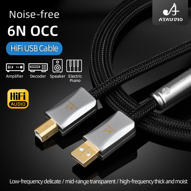 Kabel USB Audio ATAUDIO Hifi wysokiej jakości typ A-B 6N OCC Core z pozłacana wtyczka 3u typ C typ A-A kabel do miksera DAC