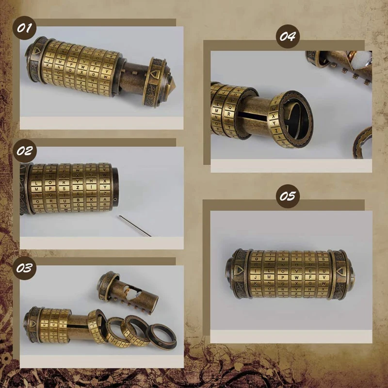Da Vinci Code Mini Lock Puzzle Box With  Compartment As Gift For Boy And Girl As Shown Copper + Zinc Alloy