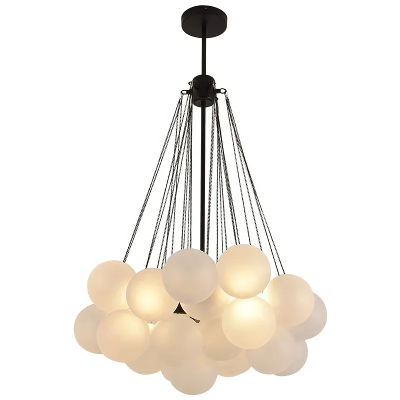 white glass ball chandeliers bubble design hanging lighting black metal simple room decor pendant lamp