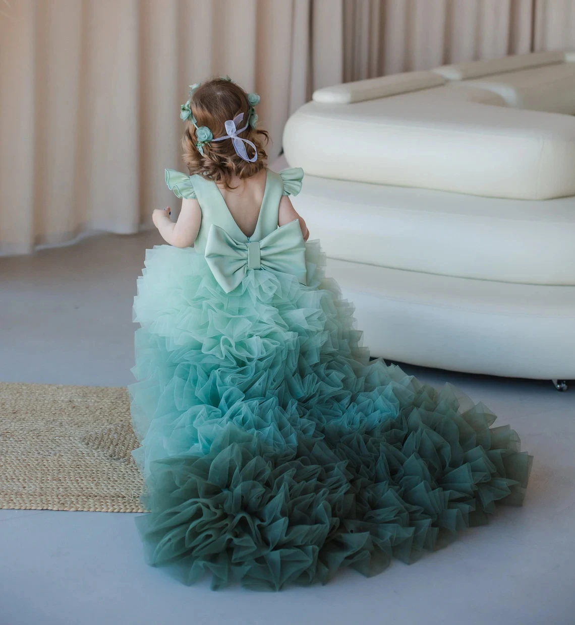 Robe de demoiselle d'honneur gonflée en couches, en tulle, pour mariage, première communion, fête d'anniversaire pour enfants, RhG