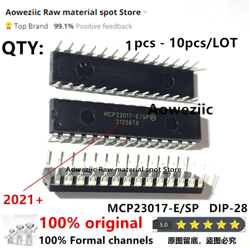 Aoweziic 2021 + 100 ٪ جديد المستوردة الأصلي MCP23017-E/SP MCP23017-E/SP MCP23017-E DIP-28 I/O المتوسع رقاقة واجهة IC