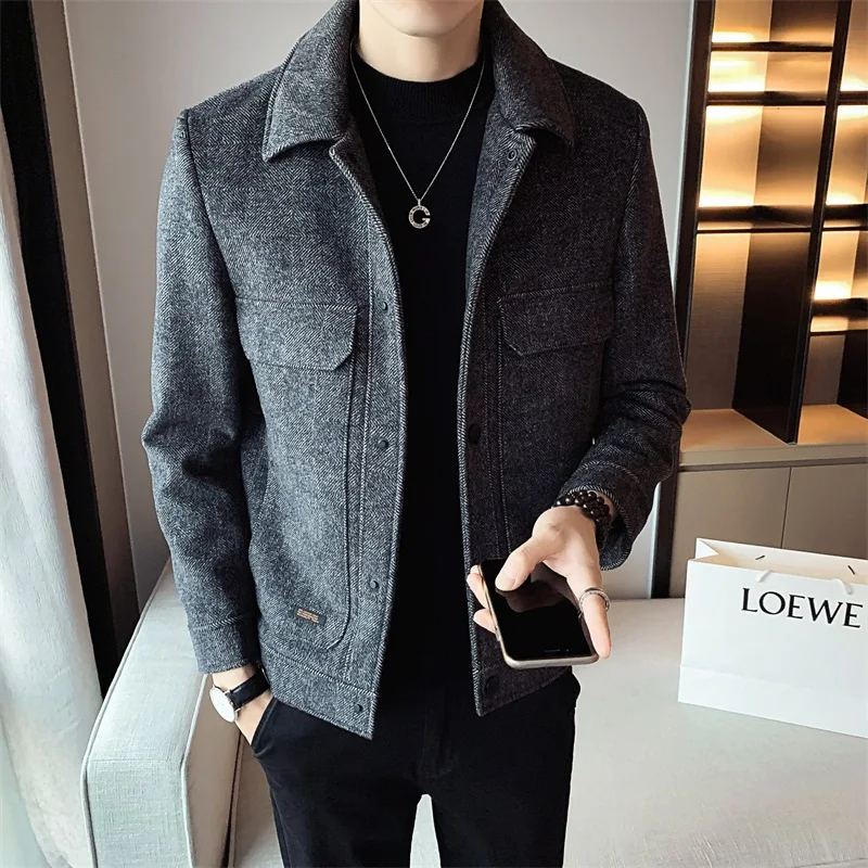 

Autumn Wool Coats Men Fashion Oversized Vintage Wool Jacket Street Famous Korean Loose Short Woolen Blends Male Large Size N09