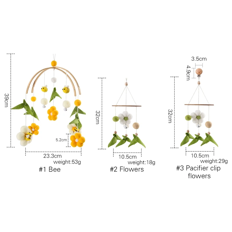 아기 침대 딸랑이 양모 공 침대 벨 장난감 꿀벌 동물 모양 신생아 침대 모바일 딸랑이 양모 공 구슬 침대 벨, 아기 선물