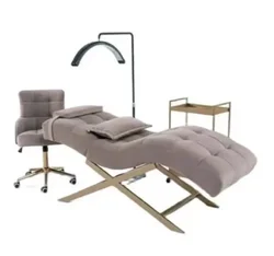 Modern Massage Table Spa Brown Velvet Beauty Salons Eyelash Bed Luxury Curved Lash Bed+chair