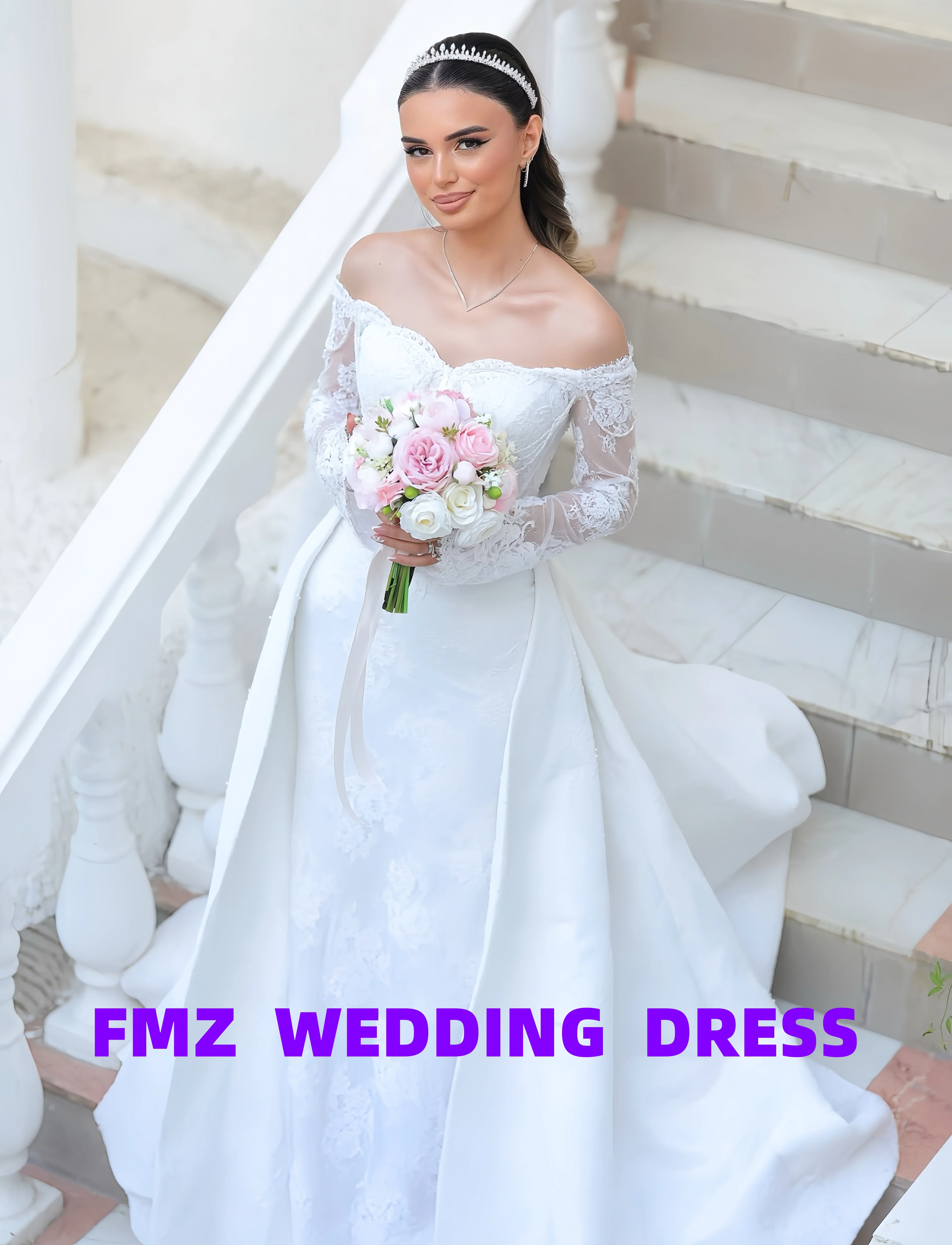 Customized Sweet collar Long Sleeve Mermaid Detachable tail amanda novias vestidos de novia amanda's novias wedding dress