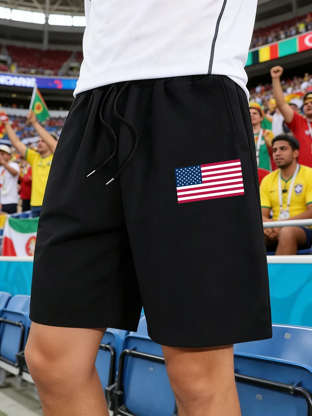

Мужские летние шорты с принтом флага США, широкие, до колена, с карманами, для бега, базовые, с высокой талией