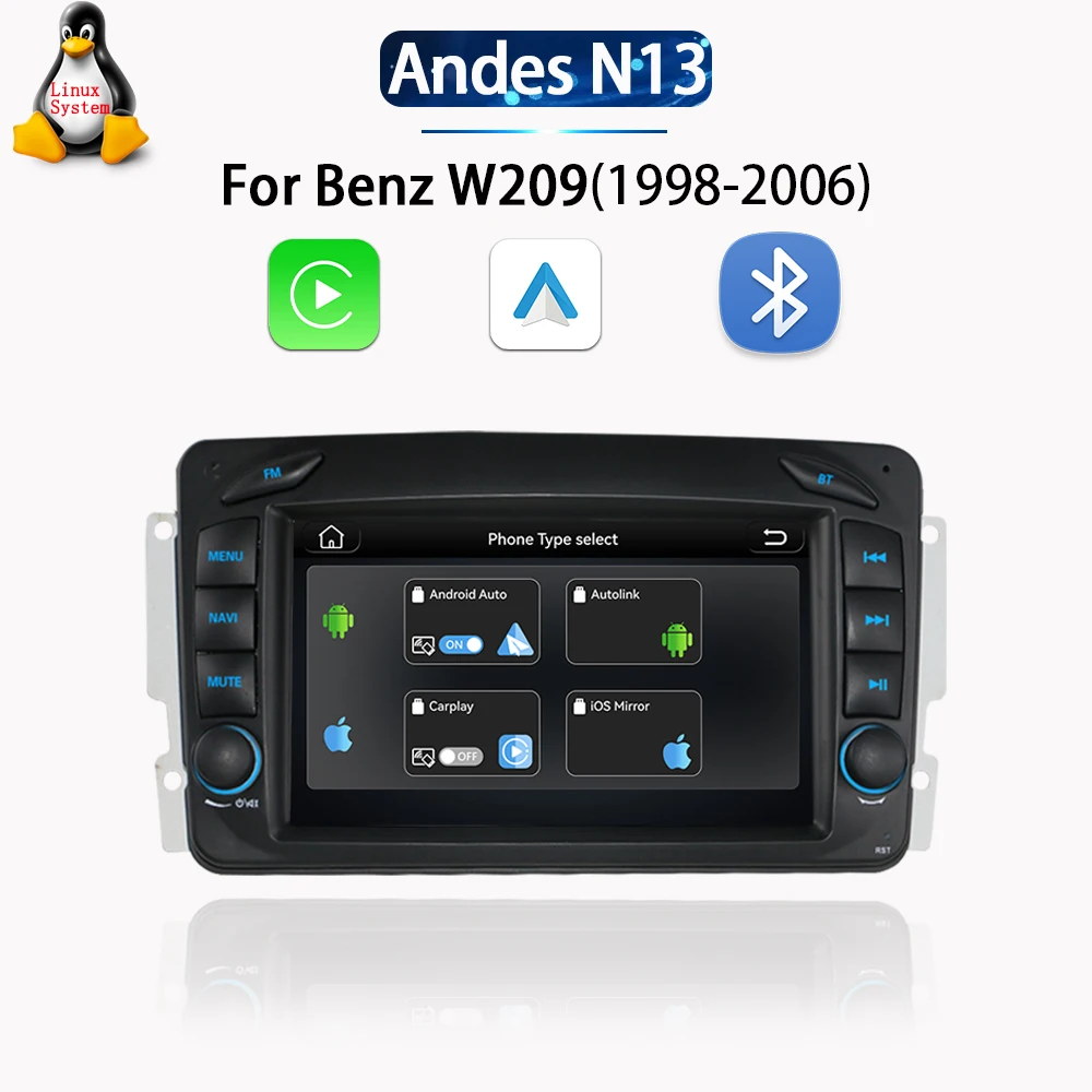 LELV 7" Linux systeem autoradio voor Mercedes Benz CLK W209 C209 W168 W203 W463 Vito Viano 1998-2006 met Smart GPS Carplay Auto - afbeelding 1