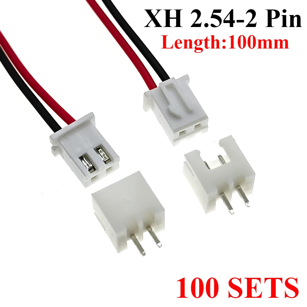 

100 SETS JST XH 2.54-2 Pin Battery Connector Plug Female & Male with 100MM Wire