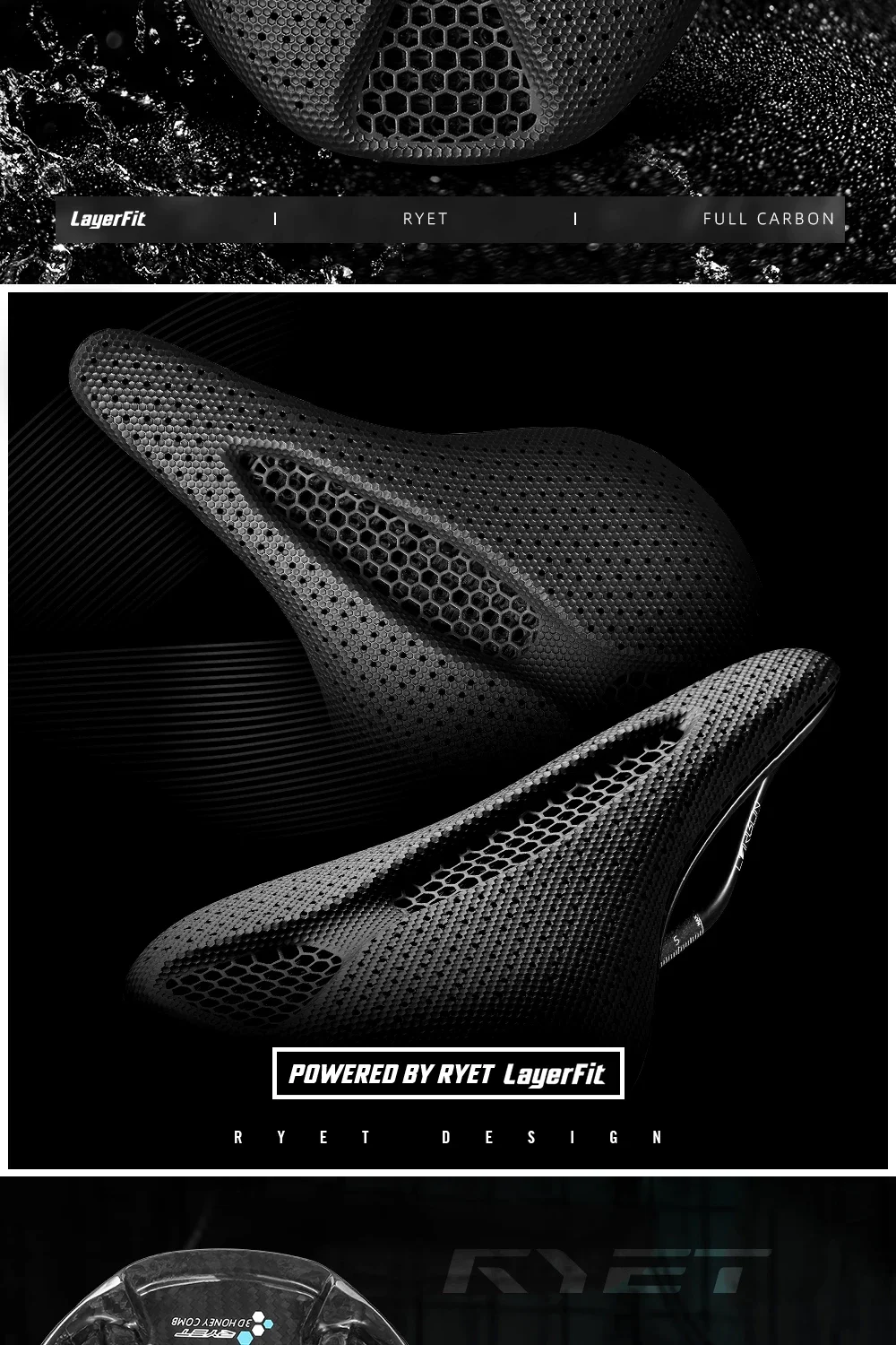 RYET Carbon 3D-gedruckter Sattel 145/155MM 190g 7*9 Fahrradsitz für Herren Damen Triathlon Rennrad MTB Mountain Gravel Fahrradteile – Detail 2