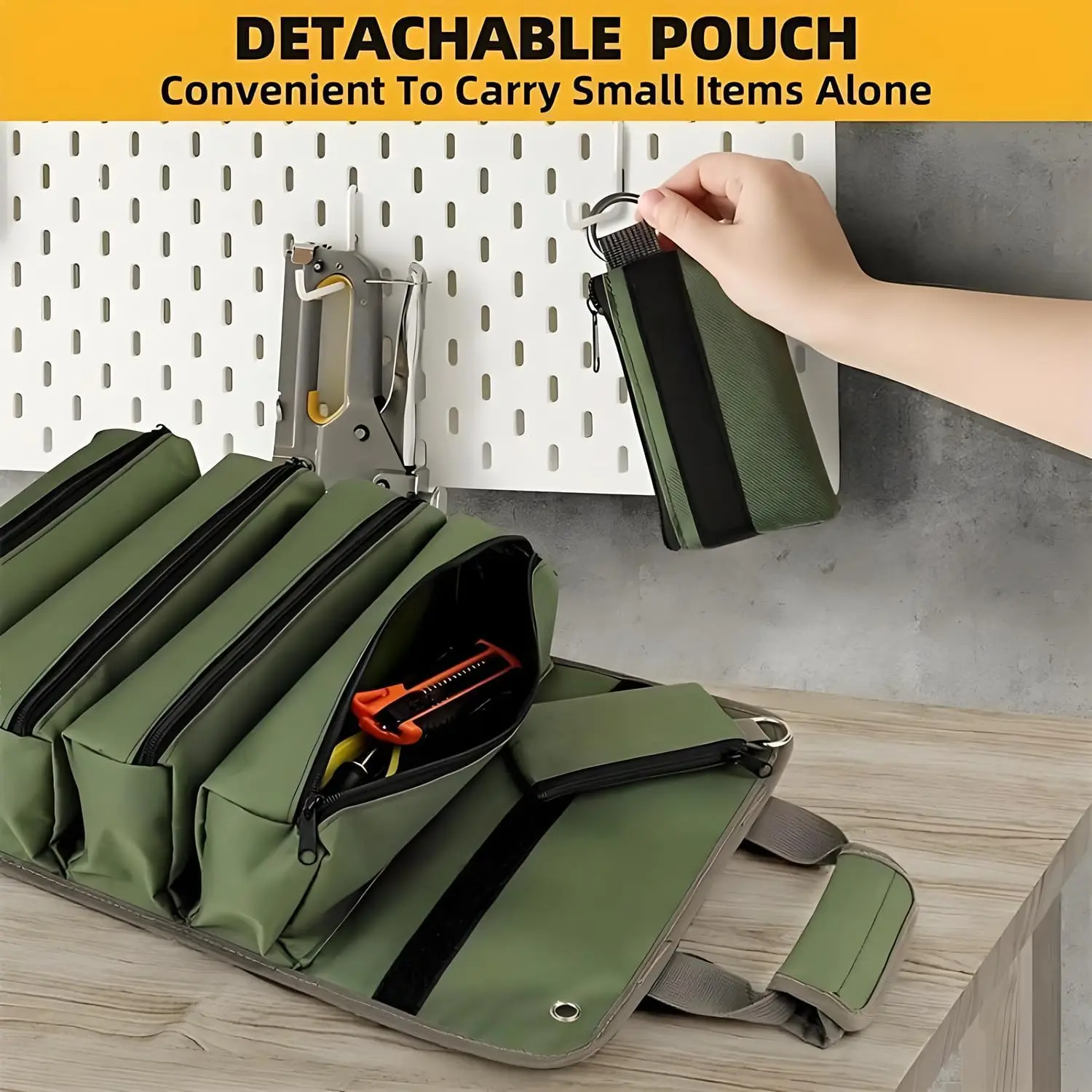 Werkzeugtasche mit mehreren Taschen zum Aufrollen, Werkzeug-Aufbewahrungstasche aus Oxford-Stoff für Werkzeuge von Elektrikern, Schreibern und Klempnern – Detail 4