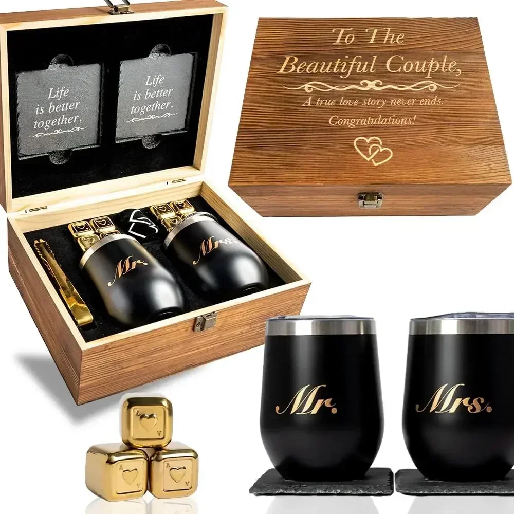 Unique Engagement for Couples - Engagement Wine Tumbler Gift Set - ‘To The Beautiful Couple’, Bridal Shower Set for Her - Weddin