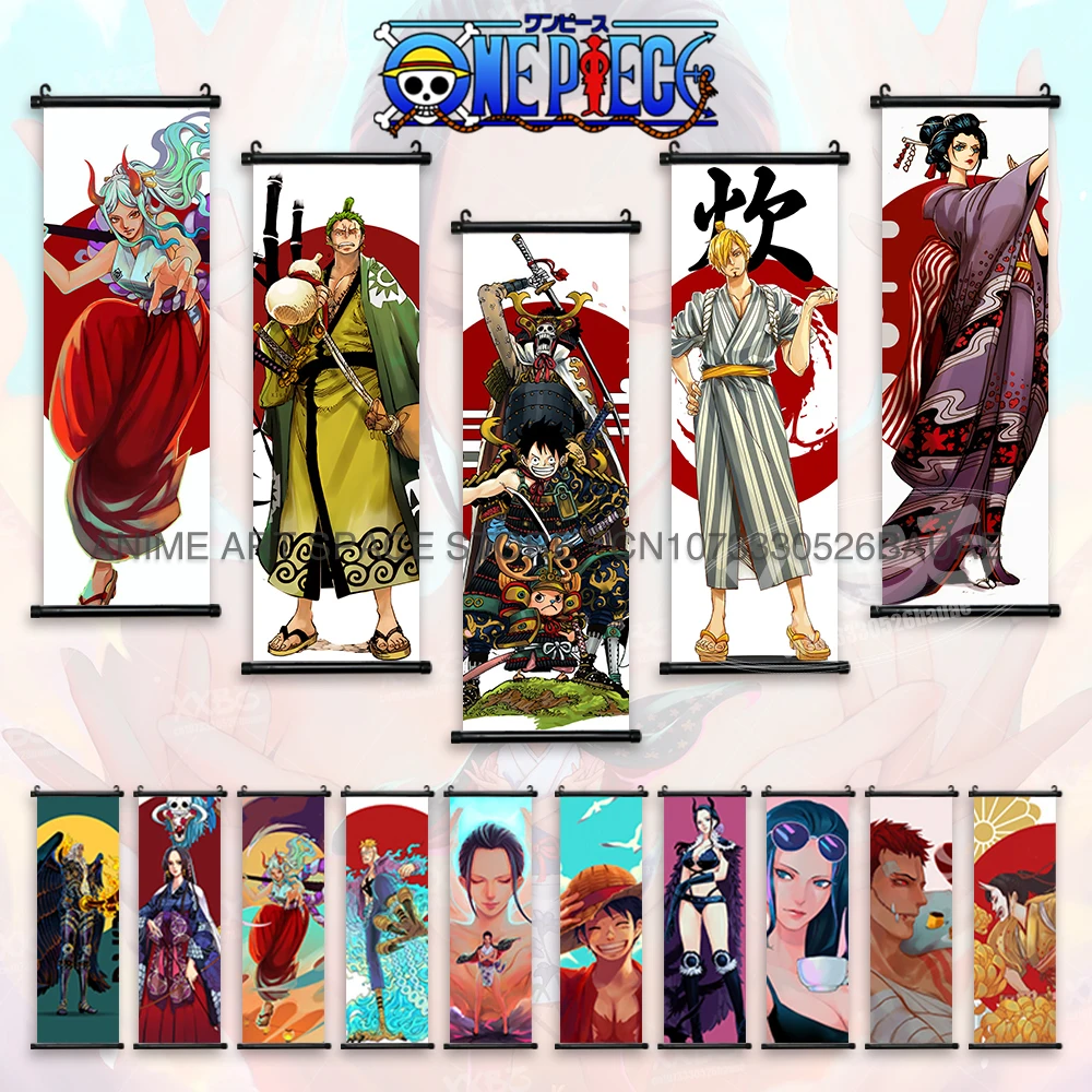 

ONE PIECE Hanging Painting Anime Poster Zoro Wall Art Sanji Canvas Ace Scroll Picture Robin Cartoon Latest Bedroom Home Decor