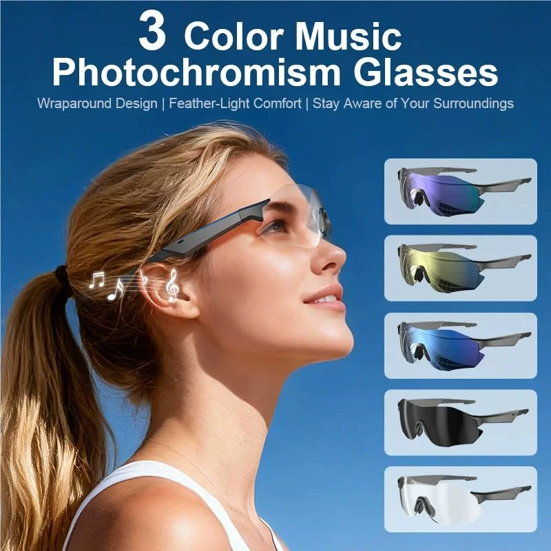 Smart Glasses Lightweight Auto-Tinting AI Glasses with Real-Time Simultaneous Translation Earbuds 2-in-1 Sunglasses
