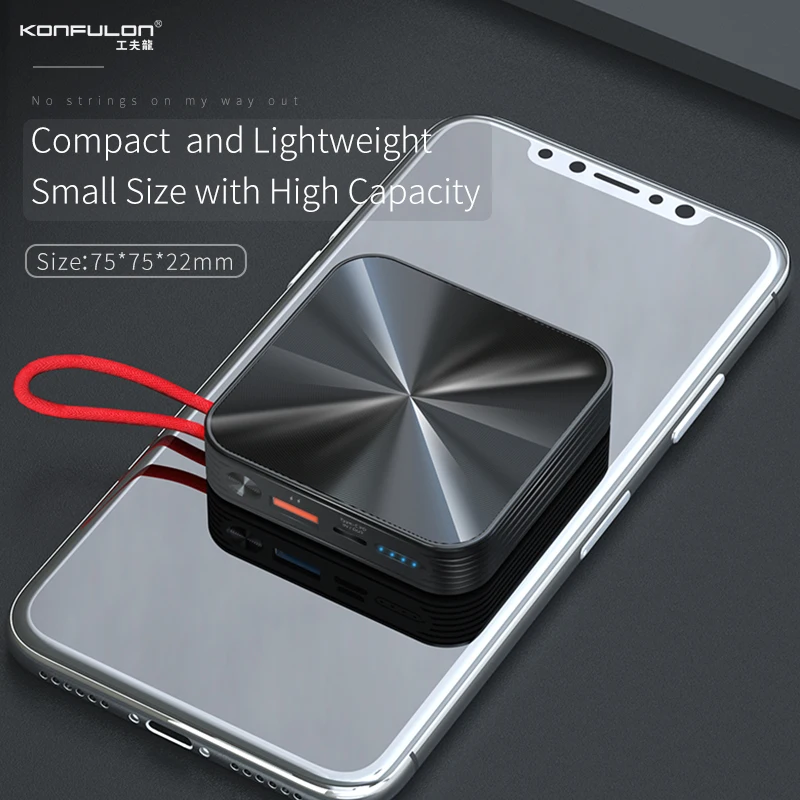 

10000mAh PD 20W & QC 22.5W Fast Charging Battery Built-in Cable Portable External Auxiliary Battery Small Size Power Bank