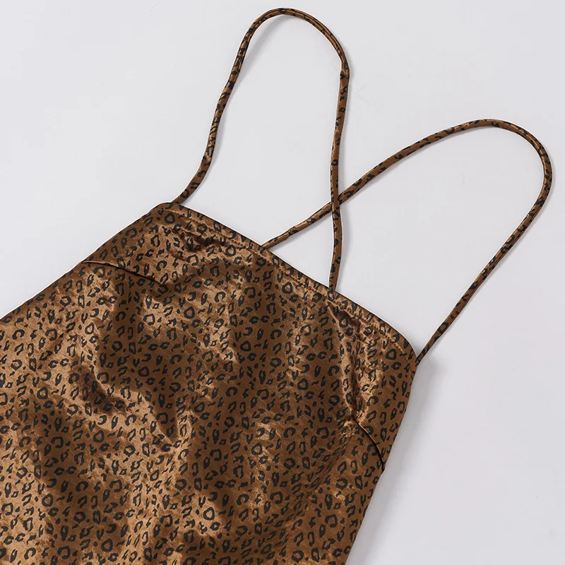 レディースセクシーミニドレス、ヒョウ柄サスペンダーストラップ、バックレス、スリムフィット、パーティーセクシーショートスカート、パーティードレス、vestido