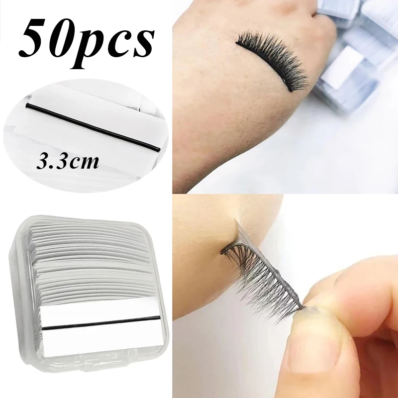 50Pcs/Box Reusable Eyelash Glue Self-Adhesive Glue-Free Strip False Eyelashes Makeup Tools Hypoallergenic No Glue Non Blooming