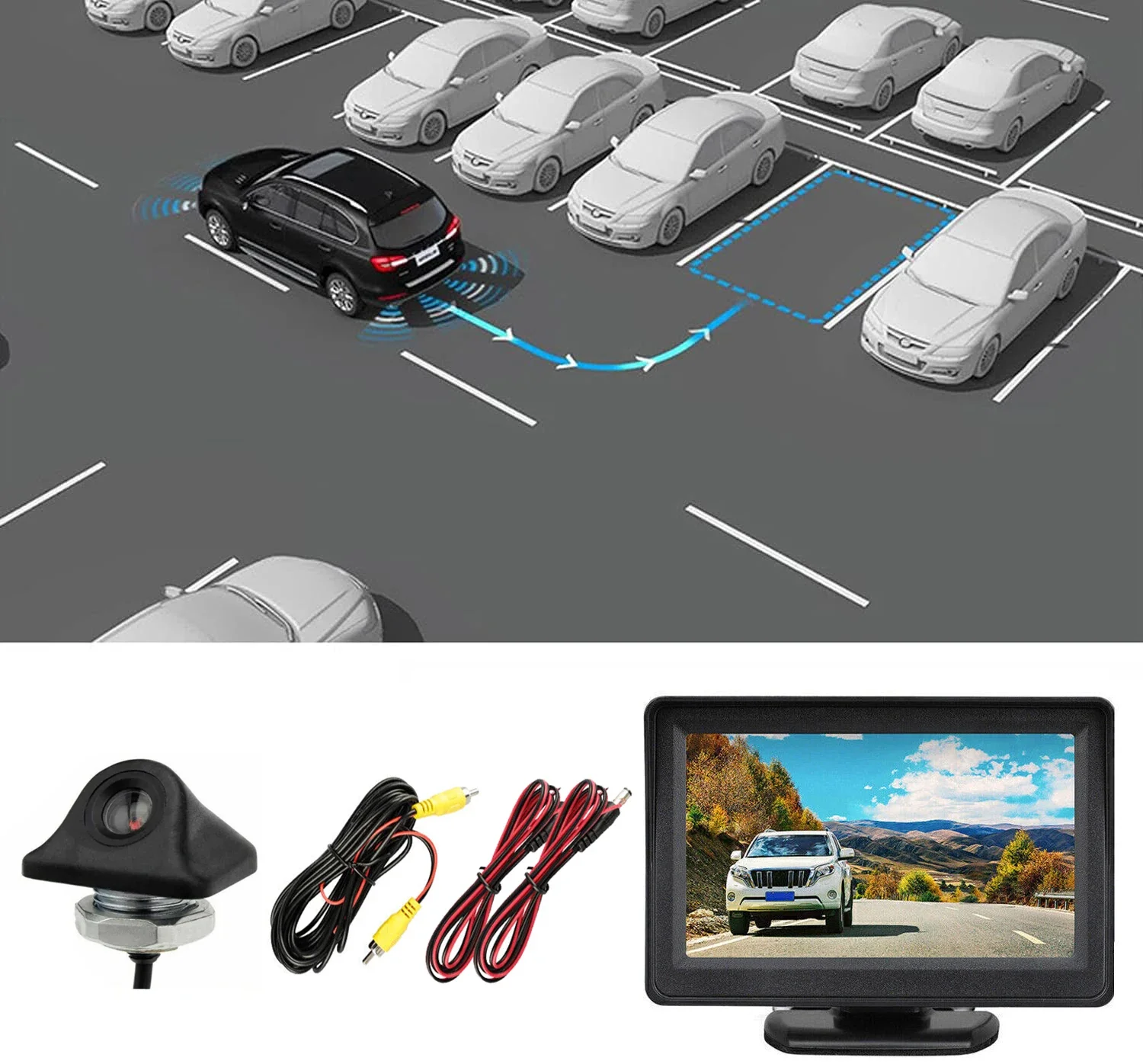 Car Rear View Backup Camera HD Camera 4.3inch HD Display lCD Monitor Full Set Parking system For Pickup Van RV Easy Installation