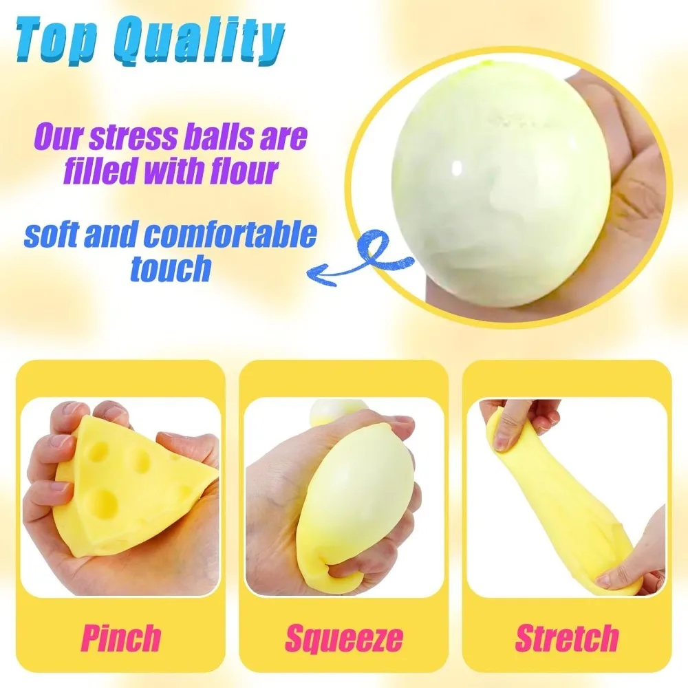 Balle anti-stress Squishy au fromage – Jouet sensoriel doux pour autisme TDAH, jouet à presser à rebond lent pour adultes et enfants, cadeau de Noël