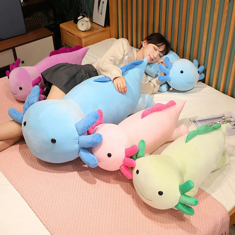 30-90CM Axolotl Plush Toy Cartoon Cute Animal Stuffed Plushie Doll Long Pillow For Boys Birthday Christmas Gifts Home Decoration