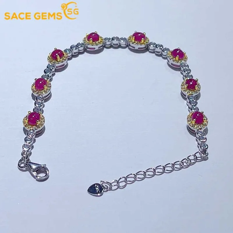 

SACE GEMS New Arrival 925 Sterling Silver 4*5MM Natural Ruby Gemstone Bracelrts for Women Engagement Cocktail Party Fine Jewelry