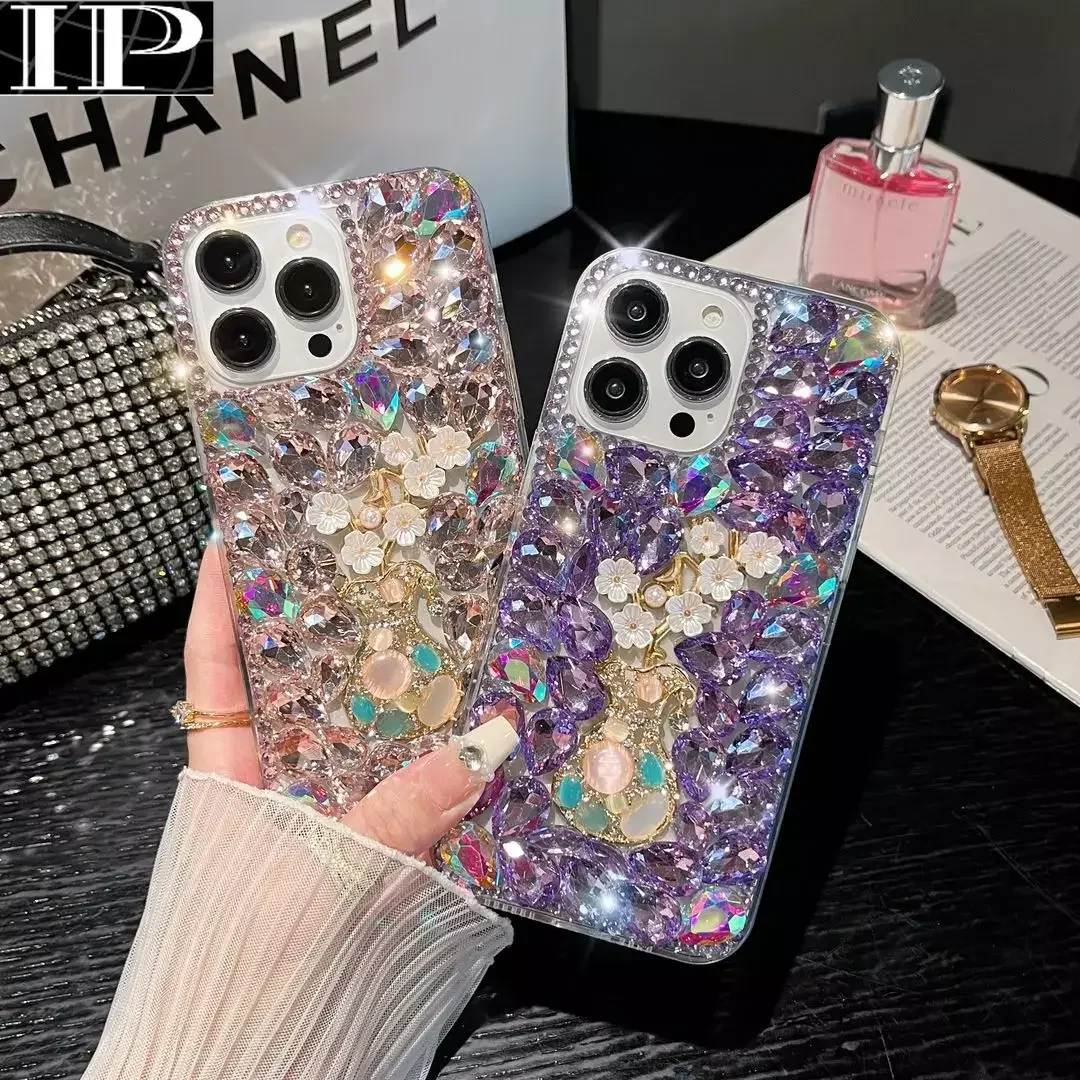 Bling Vase Phone Case For Samsung Galaxy A54 A34 A23 A73 A53 5G A52S A72 A14 A33 A51 A71 A50 A70 A31 A12 A13 4G Rhinestone Cover