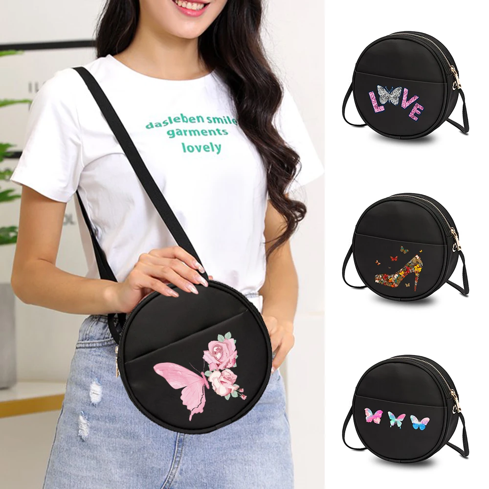 Women Round Shoulder Bag Fashion Shopping Messenger Organizer Butterfly Printed Ladies Cosmetics Harajuku Storage Crossbody Bags