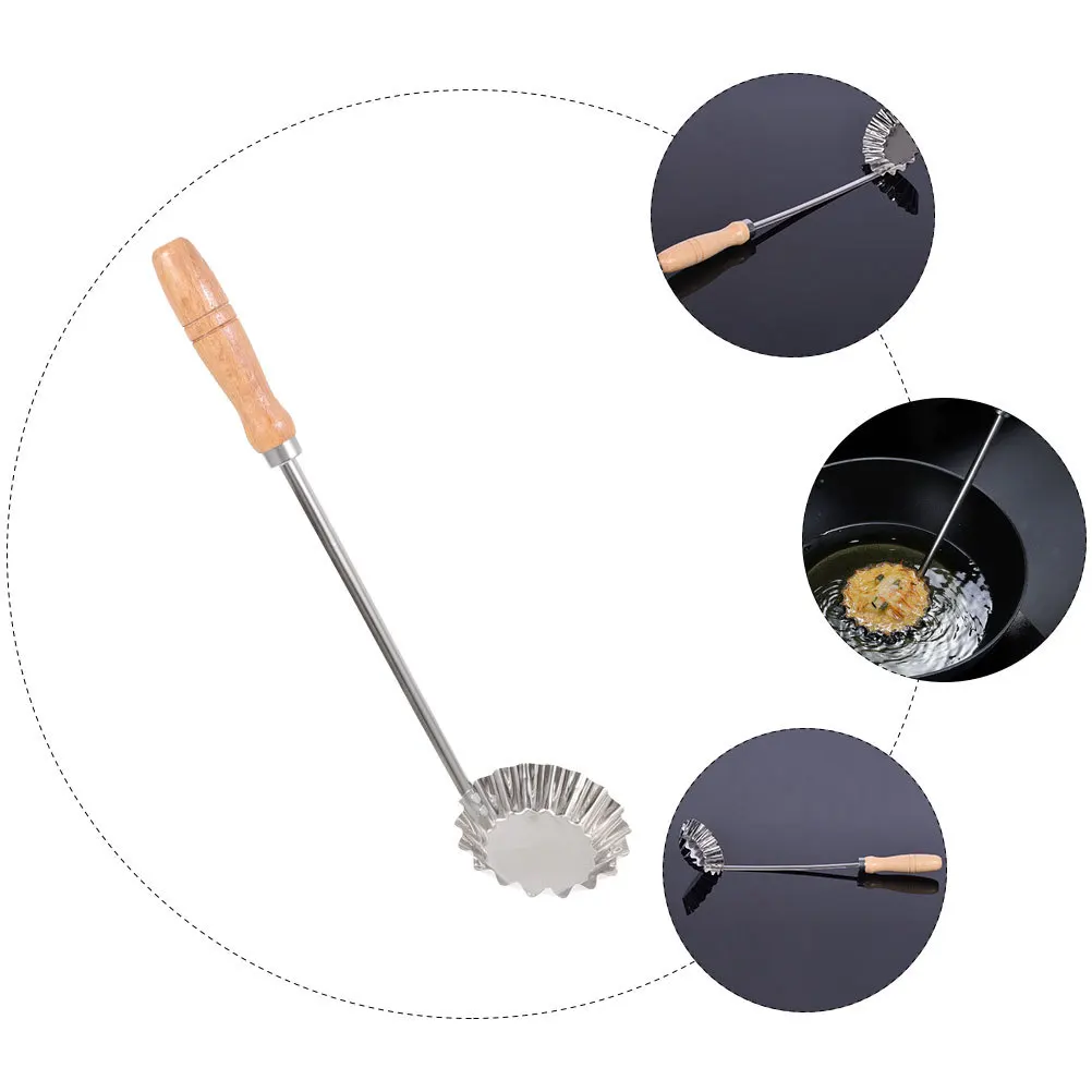 

Ложка для жарки с деревянной ручкой, антипригарная масляная ложка, кухонный инструмент для формы для жарки закусок, кухонный аксессуар, совок из нержавеющей стали