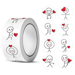 500pcs 20mm Cartoon Reward Sticker Roll Love Adhesive Labels Stickman Sticker for Valentine Wedding Gift Decor Envelope Sealing