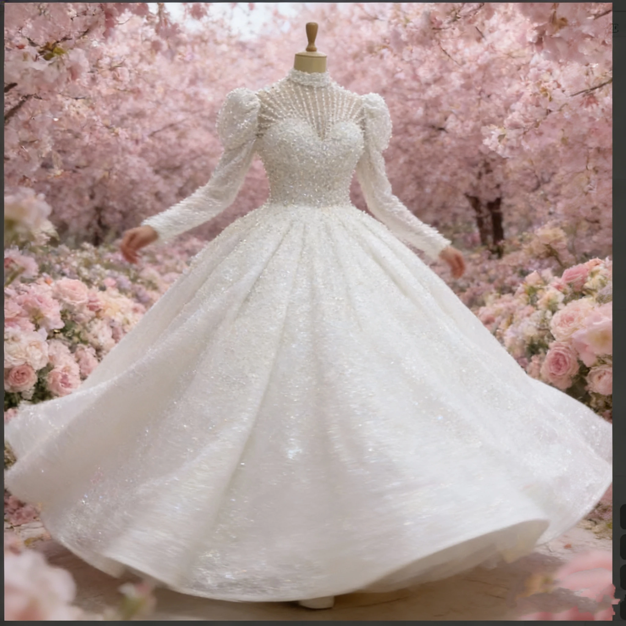 Flavinke Customized Pearls Wedding Dresses High Collar Long Sleeves Ball Gowns Beads Sequined Garden Bride vestidos de novia