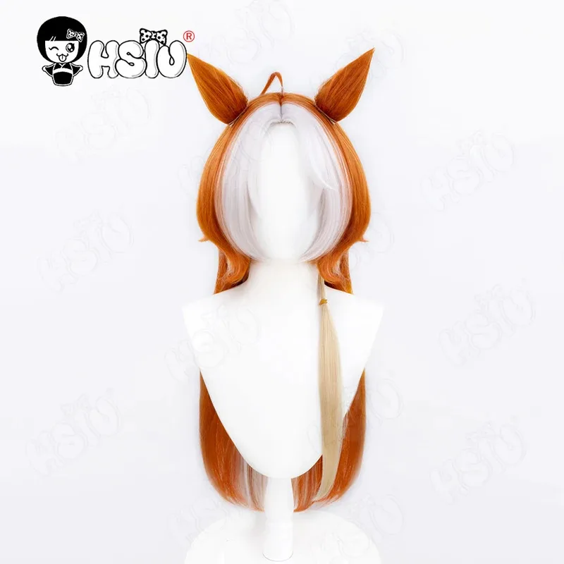 Peluca de Cosplay Orfevre HSIU 80CM naranja mezclado gris rubio pelo largo peluca sintética + gorro de peluca juego Umamusume Pretty Derby peluca cosplay