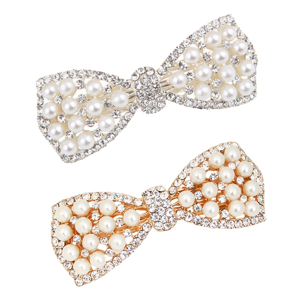 

2pcs Pearl Bow Hair Clips Rhinestone Decorative Barrettes Accessories Pins For Women Girls Hairstyles Styling Tools