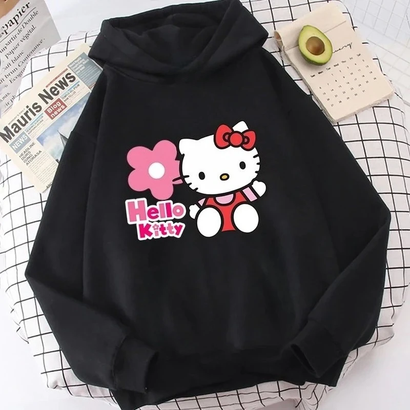 Lindo Hello Kitty impreso niñas suéter de moda Sudadera con capucha Casual cómodo cálido ropa de otoño invierno para niñas niños