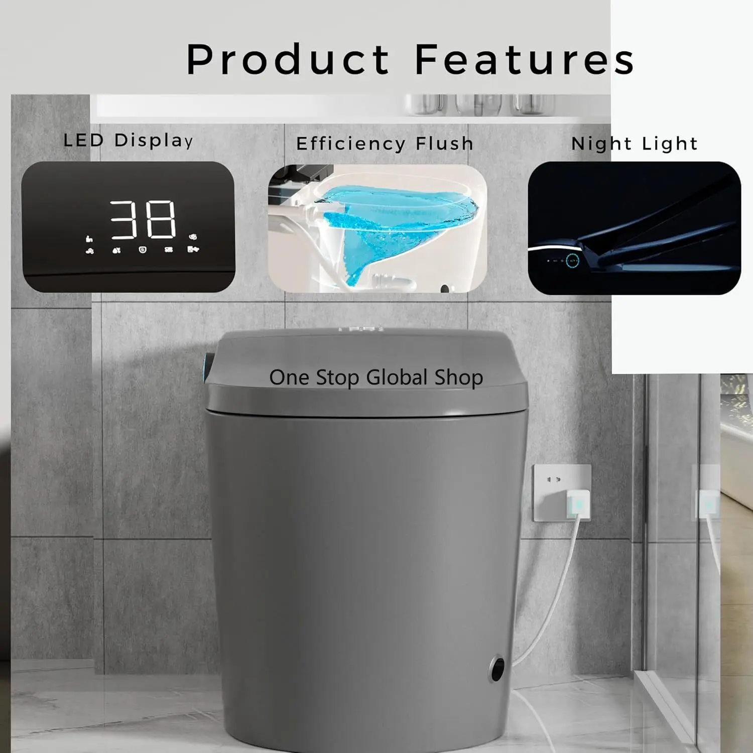 Elongated Toilet With Bidet Built-in,Auto Open & Flush Auto Soft Close Seat, Hands-Free Foam Shield,Adjusted, Customized