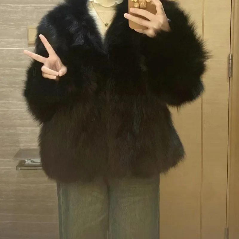 Women's Imitation Fur Coat Environmental Friendly V-neck Temperament Gentle Slimming Fur Top Women Fashion Elegant Short Coat