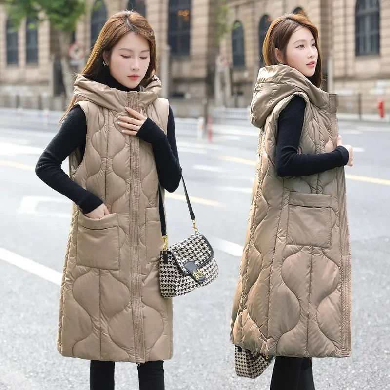 Women Long Puffer Jacket Fashion Korean Vest Coats 2024 Autumn Winter Warm Thickening Long Parkas Casual Loose Outwear Mujer