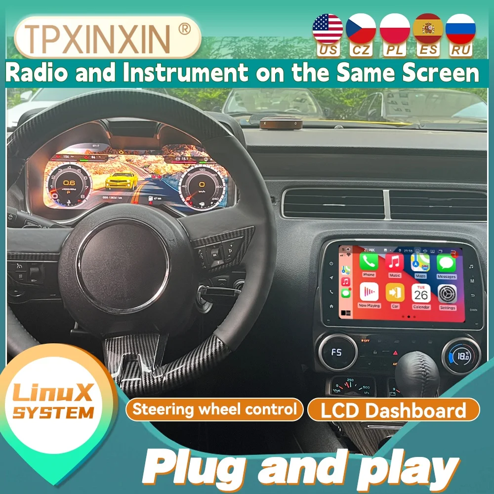 Radio para Auto con Carplay Android para Chevrolet Camaro 2010~2015, Pantalla de Instrumentos, Velocímetro, Panel de Instrumentos Virtual LCD, Cabina Virtual