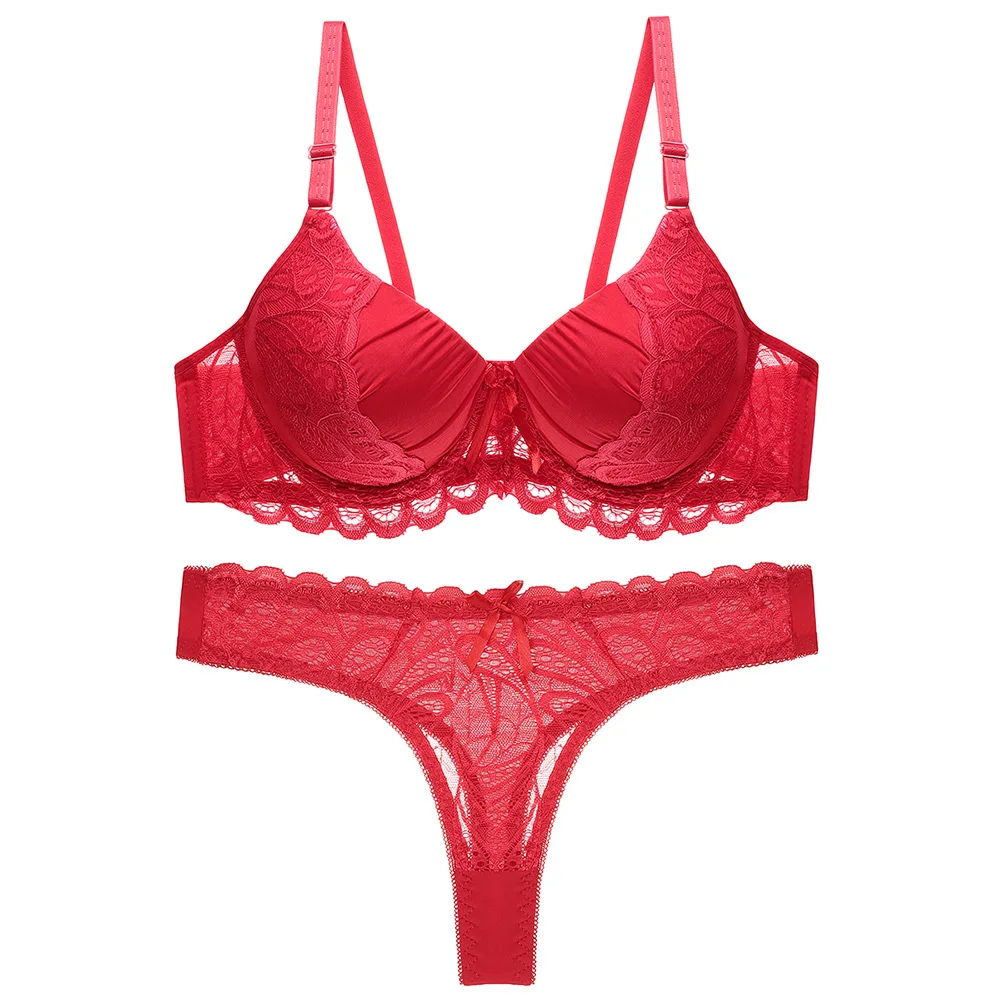 2023 New Sexy Lace Push Up Bra Sets Women Underwear Floral Embroidery Pink Red Beige BC Cup Plus Size Lingerie