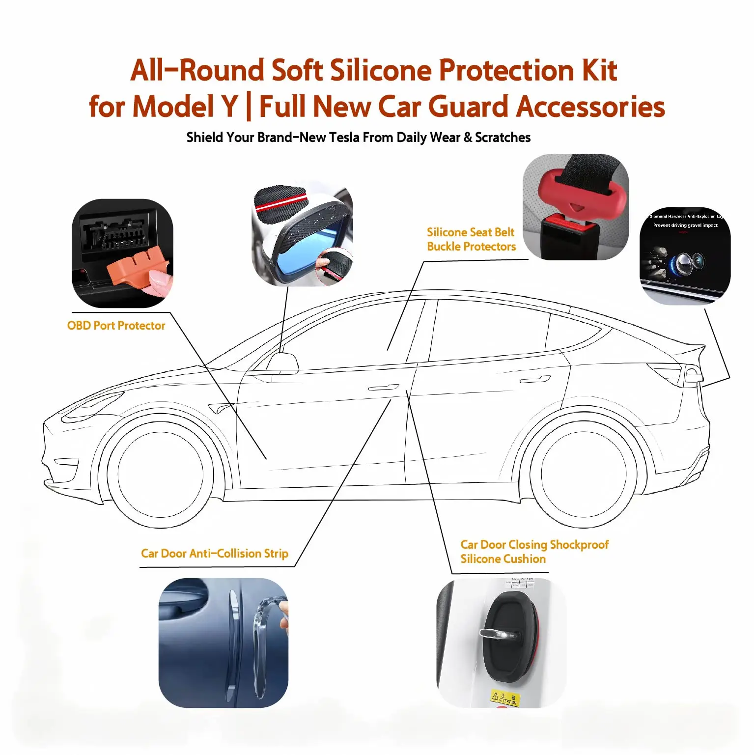 6 In 1 18Pcs Model Y Silicone Protection Kit Anti Scratch With Camera Cover OBD Plug Door Lock Pad Rain Guard Seat Belt Pr view 5
