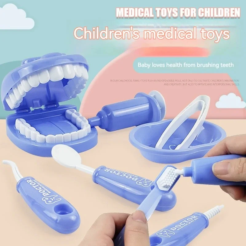 Kit da gioco educativo per dentista in età prescolare con modello di denti Divertente gioco di finzione Kit da dottore per bambini Set da gioco di finzione dentale da 9 pezzi