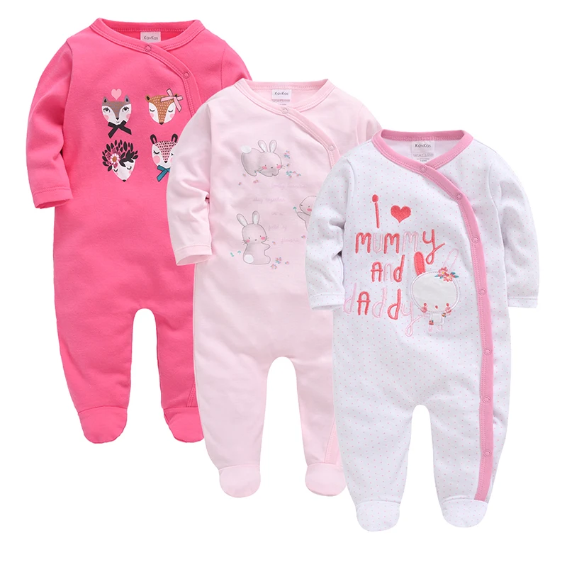 3 Pieces Set Baby Girls Clothing 100% Cotton Kids Rompers Rabbit Pink Overalls Newborn Pajamas Baby Girls Clothes 0-12 Months