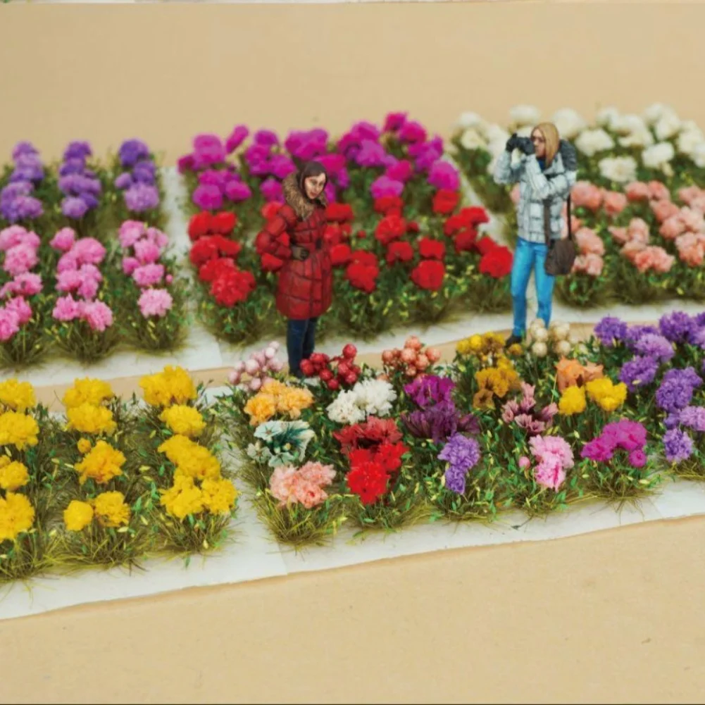 20pcs Artificial Model Flower Cluster Model Scenery Material Grass Bushes Miniature Train Garden Landscape Plants