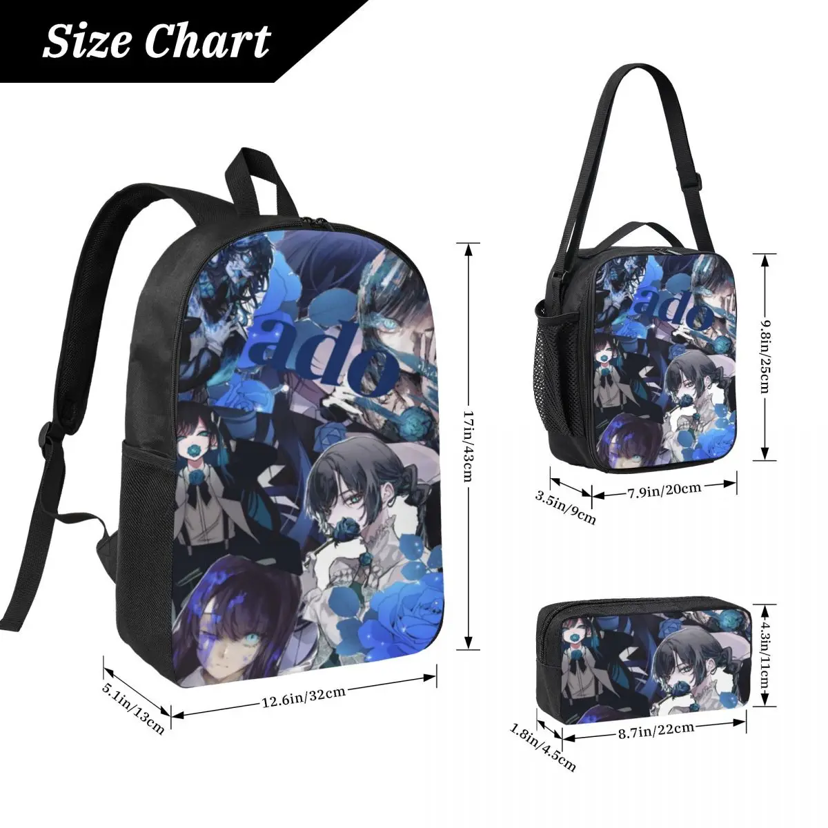 3Pcs Ado WORLD TOUR Hibana｠ Backpack Set for Children Pen Bags Bookbag Sets with Lunch Box For School Students Daypack