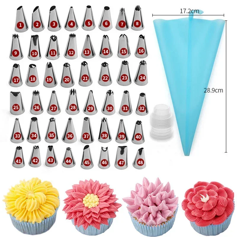 8-50pcs Silicone Pastry Bags Tips 48 Icing Piping Nozzles + Cream Reusable Pastry Bags Cake Decorating Tools Pastry Nozzles