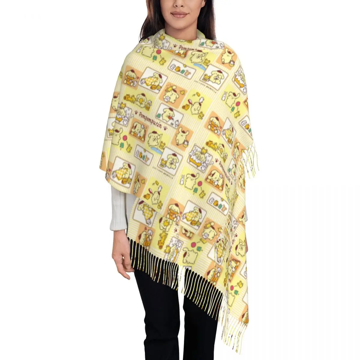 Custom Pom Pom Purin Combination Diagram Tassel Scarf Women Soft Shawl Wrap Ladies Winter Fall Scarves