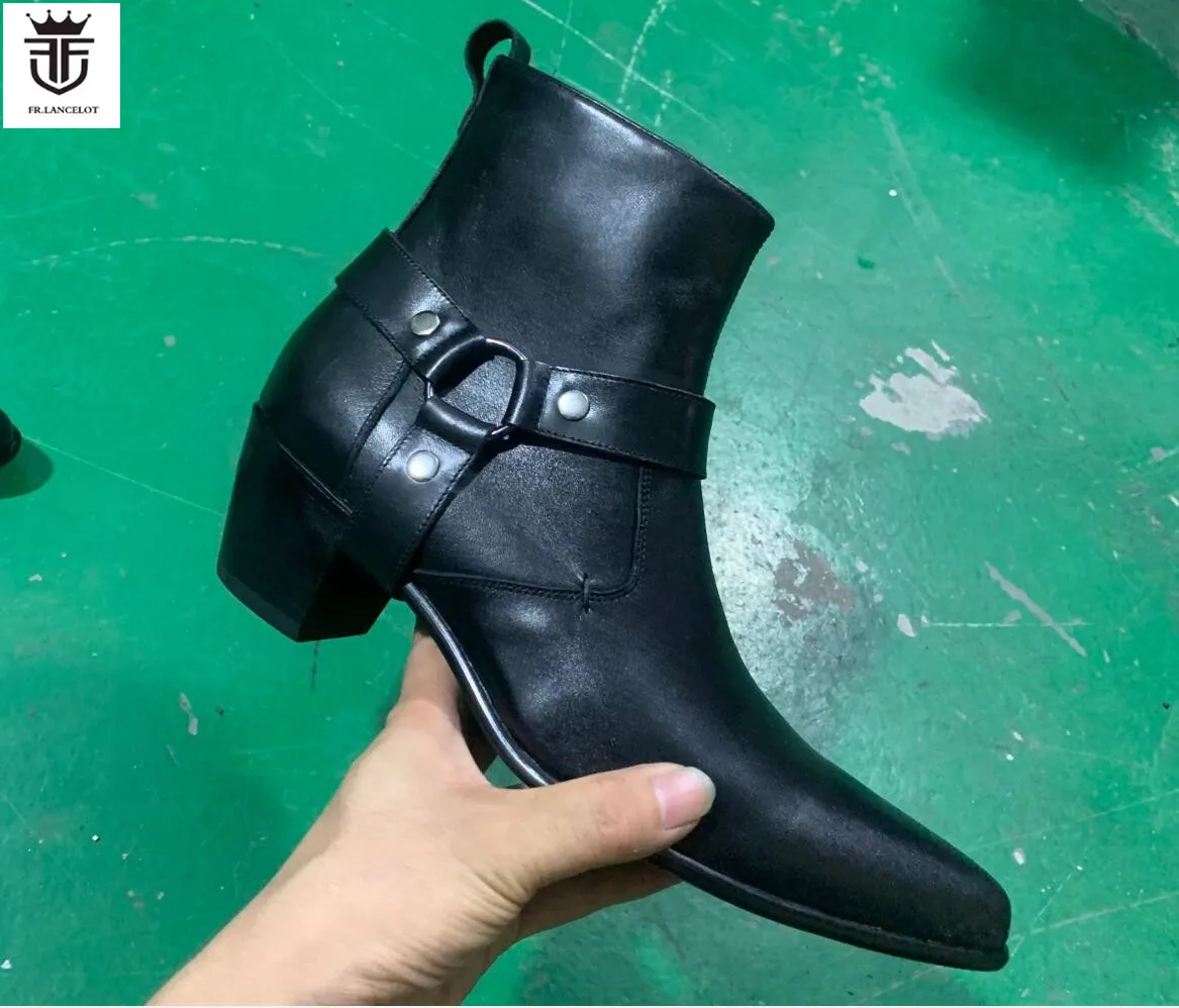 New Fashion man ancient style men black boots point toe mujer botas side zip casual style booties party shoes male