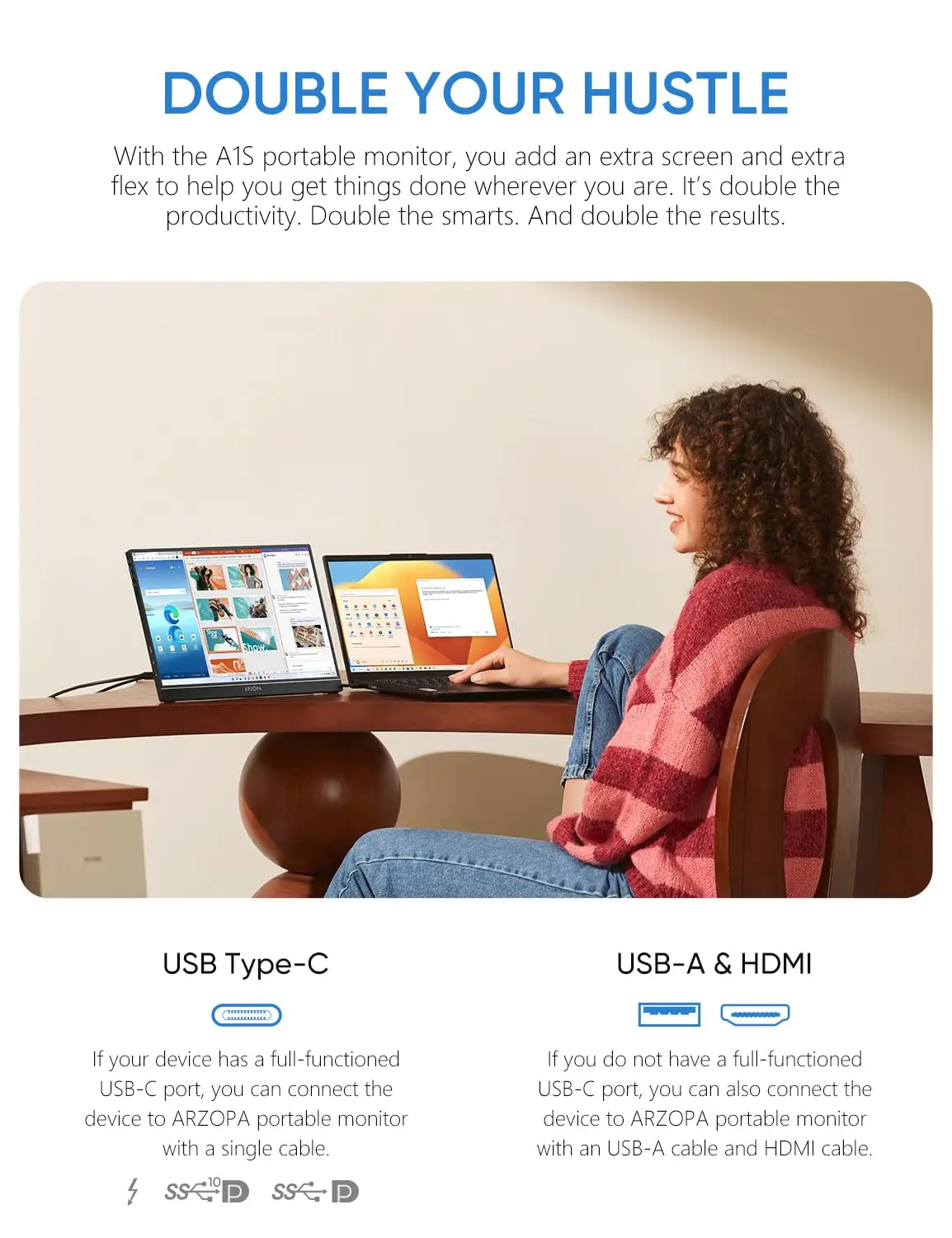 ARZOPA 14 بوصة 1920x1080P IPS شاشة صغيرة محمولة شاشة ثانية خارجية مع USB C HDMI لأجهزة Mac/الكمبيوتر المحمول/الكمبيوتر/التبديل/PS/Xbox A1S #6